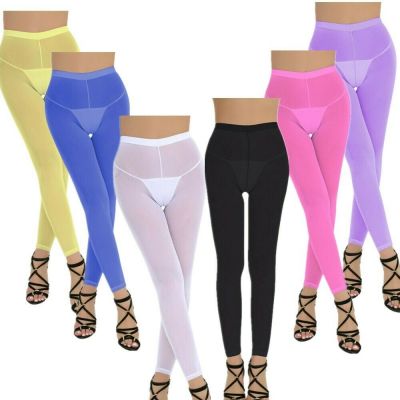 US Sexy Women Sheer Mesh Lingerie Leggings Transparent Pants Underwear Trousers