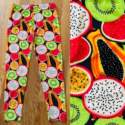 NWT Unique Colorful TROPICAL FRUIT Print LEGGINGS Size XPlus