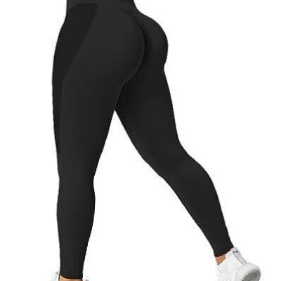 Women's Seamless Scrunch Leggings Workout Sports Gym Yoga Pants Large Black