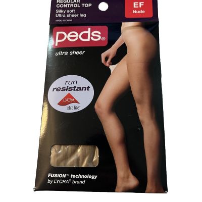 Peds Ultra Sheer Nude Run Resistant Pantyhose Size EF