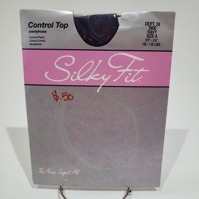 Silky Fit Control Top Pantyhose Size A Navy Control Panty SandalFoot