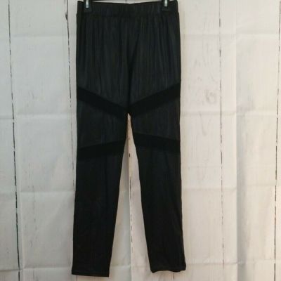 Freckles Faux Leather Leggings Sheer Stripes Stretch Waistband Black Women's XL