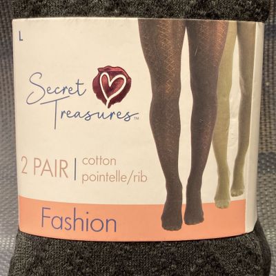NEW SECRET TREASURES 2-PAC  LADY'S  POINTELLE/RIB  TIGHTS in BLK  & GREEN