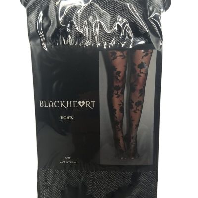 Women's Black Footed Leaf Pattern Nylon Sheer Pantyhose Tights Spandex S/M