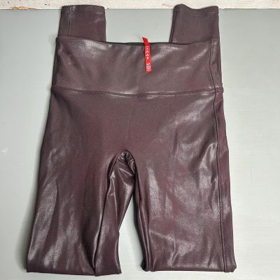 Spanx Women’s Burgundy Shiny Faux Leather Leggings Size Small