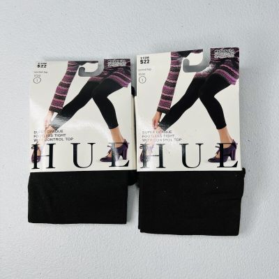 HUE Super Opaque Footless Tights w/Control Top Womens Size 1 New 2 Pair Espresso
