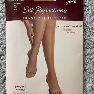 HANES Silk Reflections Ultra Sheer TOELESS Control Top PANTYHOSE Size EF  LIGHT