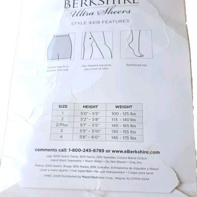 Berkshire Women's Pantyhose  Size 1 French Coffee Ultra Sheer with Control Top
