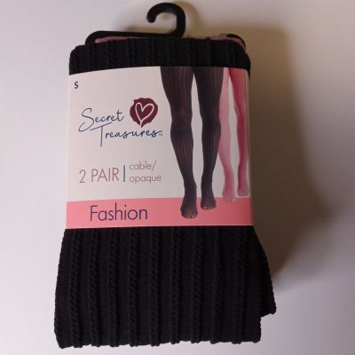 Secret Treasures Women's Size S Small Cable & Opaque 2pk Tights
