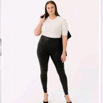 Spanx Womens Faux Leather Leggings Black Size 2X Tall Long EUC