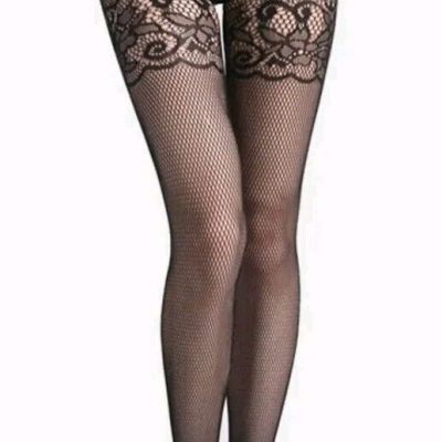 New Women's STEMS Black Fishnet Tights With Faux Garnet One Size