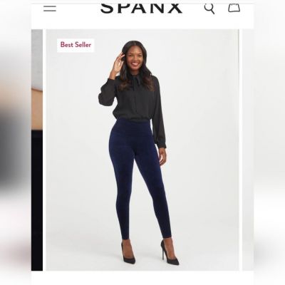 SPANX Velvet Leggings Womens Size L Navy Blue Stretch Soft High Rise NEW NWT!