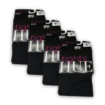 HUE Solid Black Ultimate Opaque Control Top Tights Womens Size 1 U3271 ~ 4 Pairs