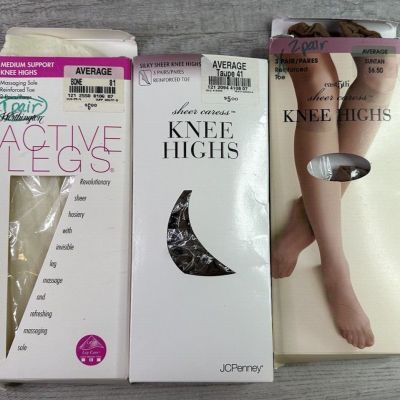Lot of 6 pairs Various Jc Pennys Womens Average Knee-High Nylons see description