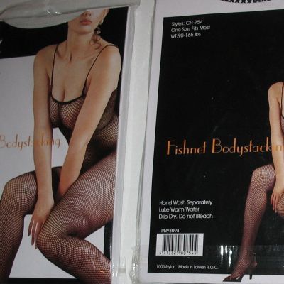 HIBALY - NEW  IN PKG. - BLACK SEXY FISHNET BODY STOCKING - FITS 90LBS TO 165LBS