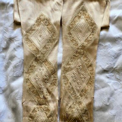 ANTIQUE VICTORIAN /EDWARDIAN ECRU EMBROIDERED & LACE WEDDING PAIR OF STOCKINGS