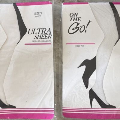 2-Women's On The Go! Ultra Sheer Pantyhose White Ultra Sheer Toe Size: 3