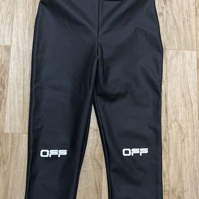 Off-White Faux Leather Black White Logo Cropped Leggings/Pants/Shorts Sz 44