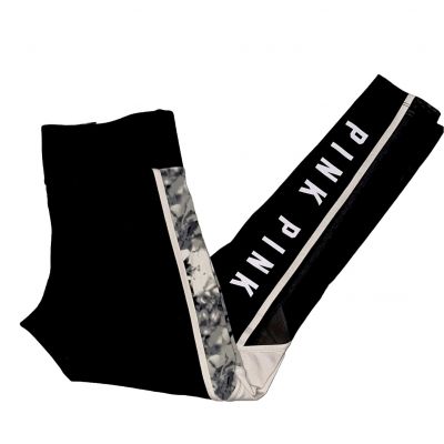 VS PINK Ultimate Leggings Medium Victoria’s Secret Mesh Marble Black White Logo
