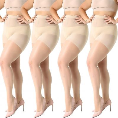 MANZI Women's Plus Size Pantyhose 4 Pairs Sheer Nylon Tights