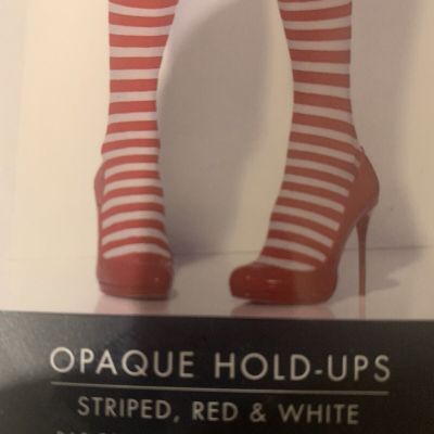 New Fever Opaque Hold Ups Thigh Highs Stripe Red & White OSFM