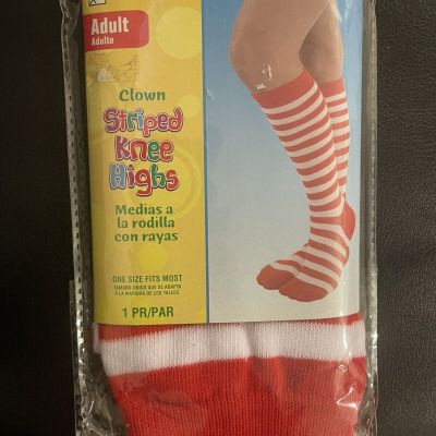 Clown Striped Red And White Knee Highs Halloween Adult Size One Size NIP