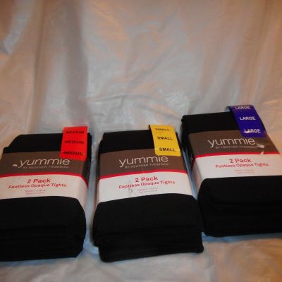 N/W/T Yummie 2 PK by heather thomson Black Footless Opaque Tights S,M,& L