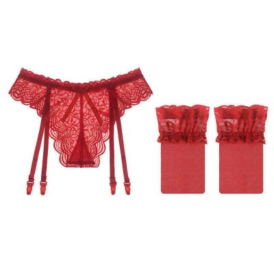 Sexy, Red, Lace, garter belt panty, with stockings and bow included