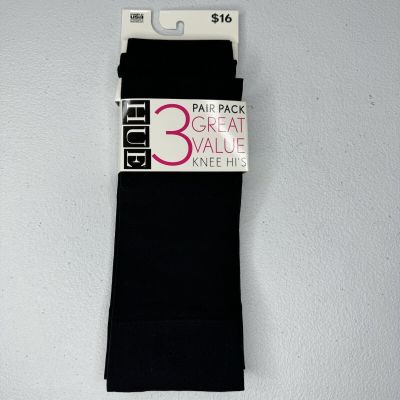 HUE 3 Pair Pack Black Opaque Knee Highs Womens One Size Fits Most NEW