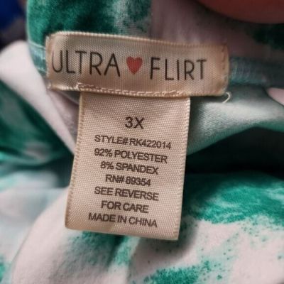 Ultra Flirt NEW Plus Size 3X Green White Tie-Dye Stretch Leggings