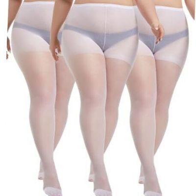 3 Pairs Plus Size Sheer Tights for Women, 20D 5X-Large-6X-Large White-3pcs