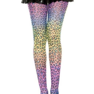 Rainbow Leopard Print Opaque Pantyhose Tights Pride Festival Ravewear Stockings