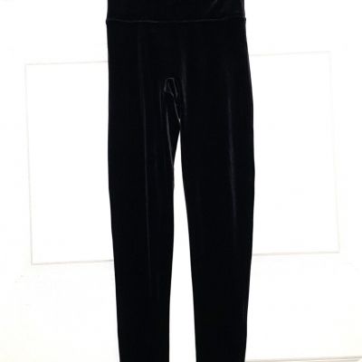 Spanx Black Shiny Velvet Full Length Ankle Leggings Fits Size XS-Small