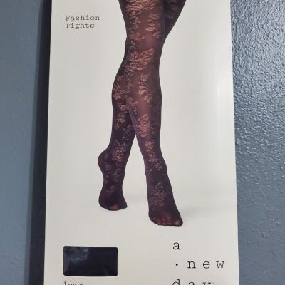 Womens Black Floral Pattern A New Day Fashion Tights S/M