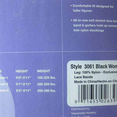 Vintage 90s Vassarette Her Secret Silky Sheer Garter Stocking Black 195-225lb