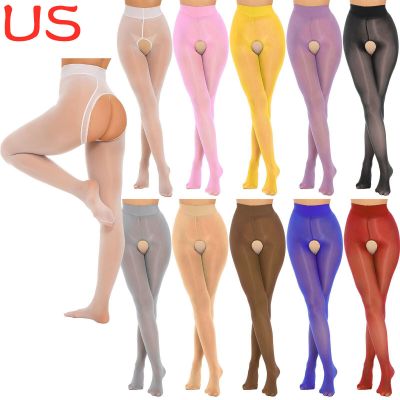 US Women Long Latex Rubber Stockings Sexy Thigh High Socks Tights Cosplay Black