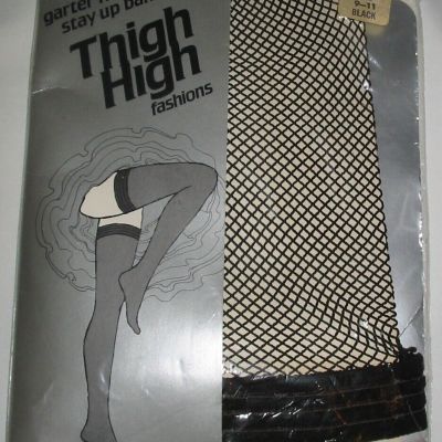 NOS Garter Free Thigh High fashions BLACK FISHNET STOCKINGS Fits 9-11