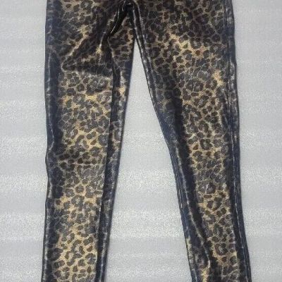 SPANX Leopard Faux Leather Shiny Leggings Gold Black Animal #20270R EUC Small