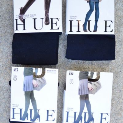 Hue Size 2 Lot of 4 Tights( 3 Opaque 1 Cotton Blend) 3 Black 1 Brown