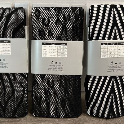 Lot 3 Frenchic Fishnet Lace Tights Size 1X/2X Black Stockings Animal Geo Print
