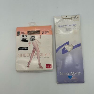 LOT NIP No Nonsense Beige sheer hose Nursemates White knee highs Sz C,C/D