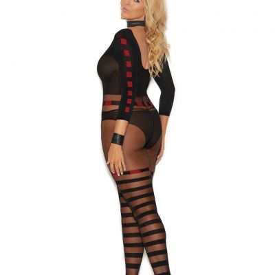 sexy ELEGANT MOMENTS sheer & OPAQUE long SLEEVE striped CROCHLESS body STOCKING