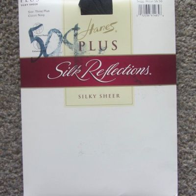 Hanes Plus Silky Sheer NAVY Silk Reflections Pantyhose Sz 3 PLUS