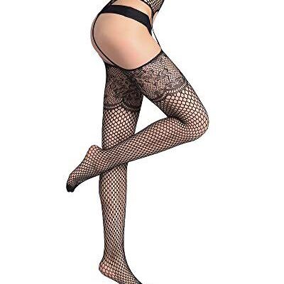 Banamic Women Fishnet Thigh High Pantyhose Suspender Garter Stockings