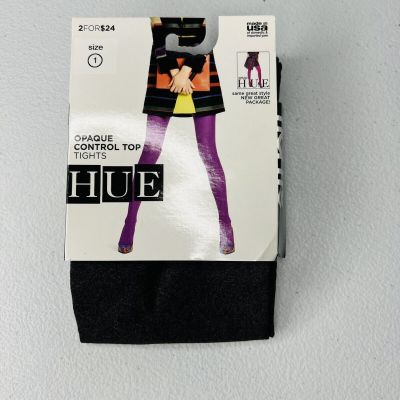 HUE Graphite Heather Opaque Nylon Control Top Womans Tights Size 1 New 1 Pair