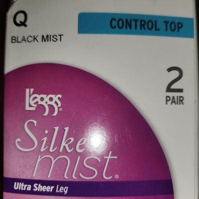 L'eggs Silken Mist Ultra Sheer Leg Q Black Mist Control Top 2 Pair Pantyhose
