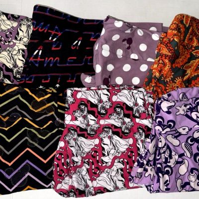 Lot of 7 LuLaRoe Leggings Disney / Geometric Workout Women's Tall and Curvy