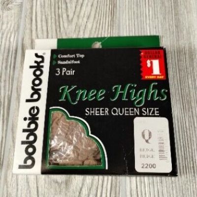 Bobbie Brooks Three Pair Knee Highs Sheer Queen Size Beige