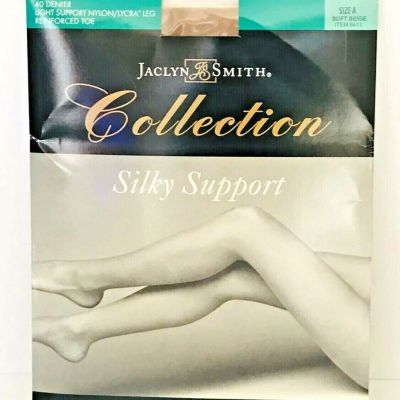 Jaclyn Smith Pantyhose Silky Support Size A 6411 Reinforced Toe Soft Beige
