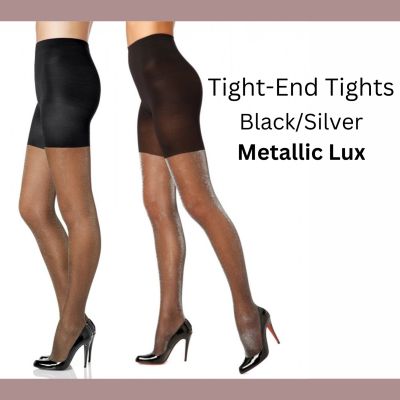 NWT $32 Spanx [ Size A ]  Metallic Luxe Black/Silver Patterned Tight-End Tights